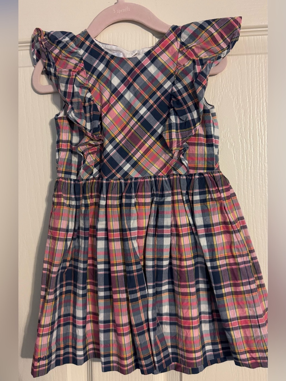 Ralph Lauren Pink & Navy Plaid Ruffle Sleeve Dress